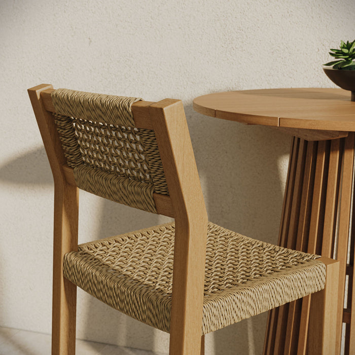 Modway Reed 3-Piece Outdoor Teak Wood Bar Set in Natural - side view
