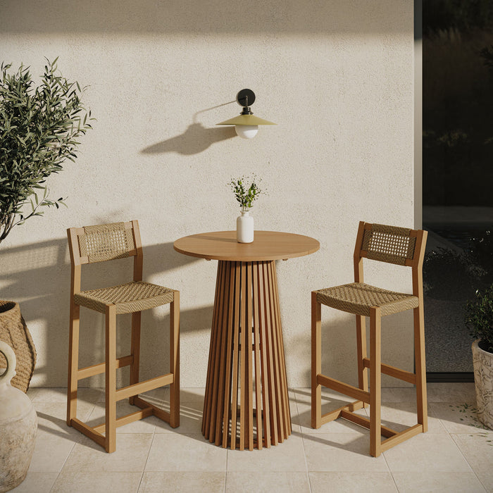 Modway Reed 3-Piece Outdoor Teak Wood Bar Set in Natural - detail view