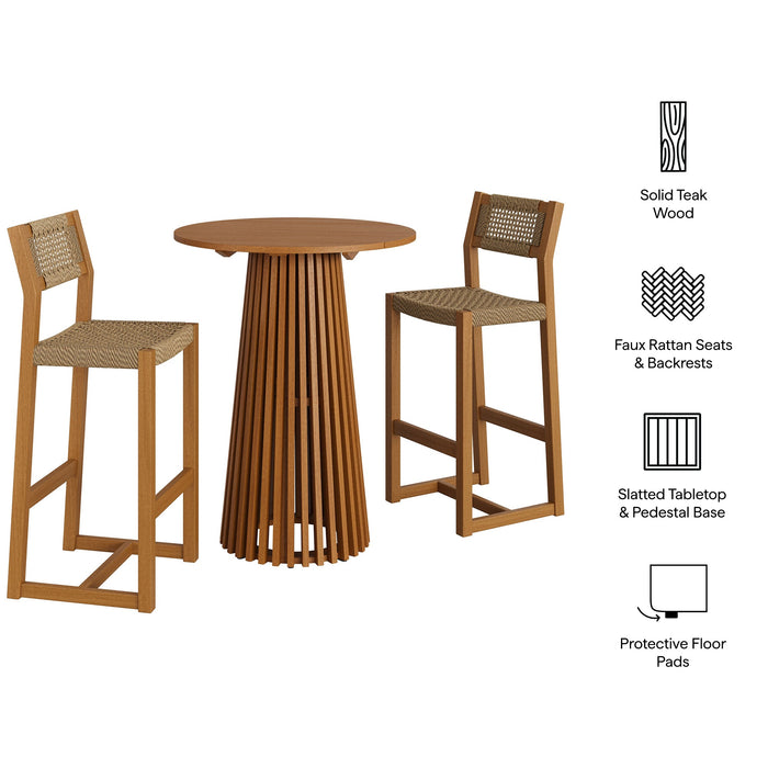 Modway Reed 3-Piece Outdoor Teak Wood Bar Set in Natural - dimensions and specifications