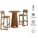 Modway Reed 3-Piece Outdoor Teak Wood Bar Set in Natural - dimensions and specifications
