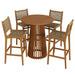 Modway Rowe 5-Piece Outdoor Teak Wood Bar Set in Natural - front view