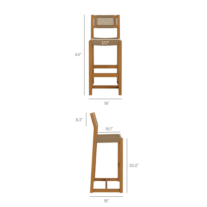 Modway Reed 5-Piece Outdoor Teak Wood Bar Set in Natural - dimensions and specifications 6