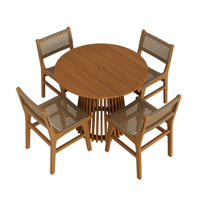 Modway Rowe 5-Piece Outdoor Teak Wood Dining Set in Natural - front view