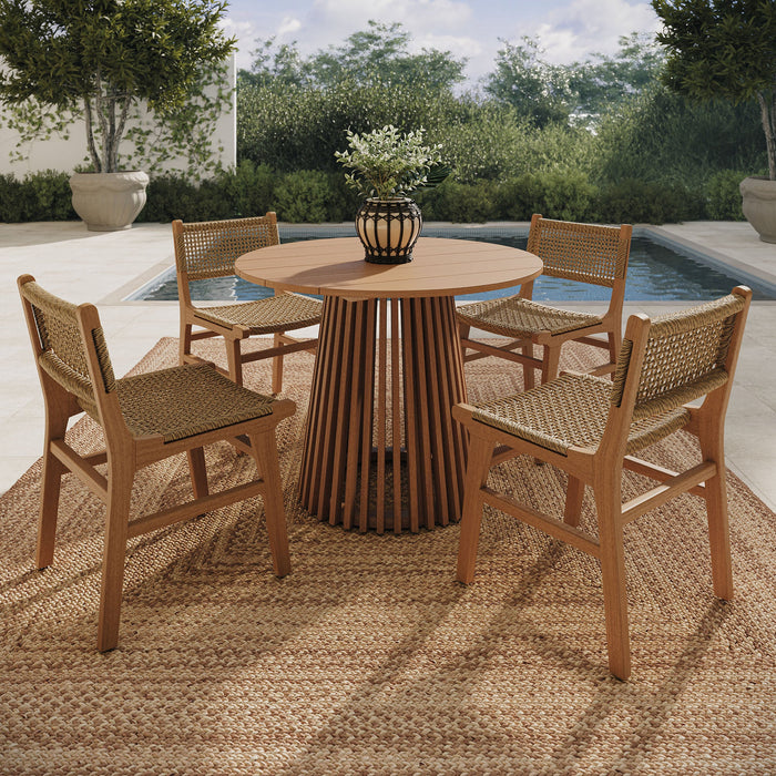 Modway Rowe 5-Piece Outdoor Teak Wood Dining Set in Natural - detail view