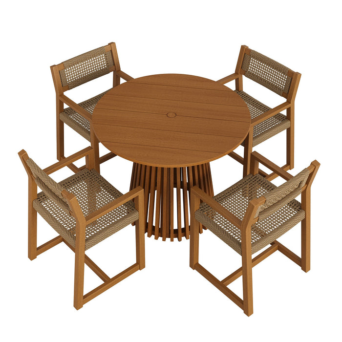Modway Reed 5-Piece Outdoor Teak Wood Dining Set in Natural - front view