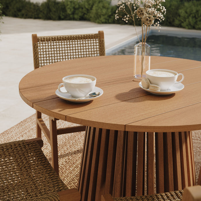 Modway Reed 5-Piece Outdoor Teak Wood Dining Set in Natural - angled view