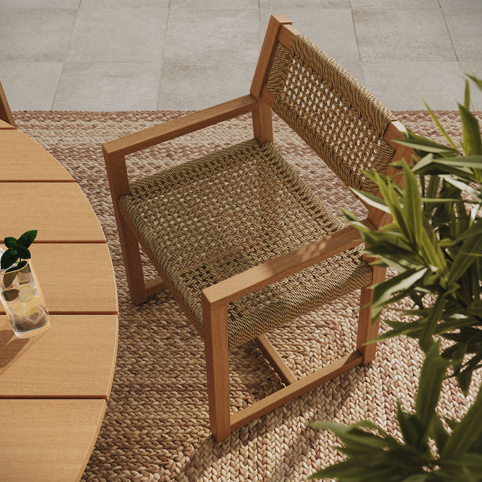 Modway Reed 5-Piece Outdoor Teak Wood Dining Set in Natural - side view