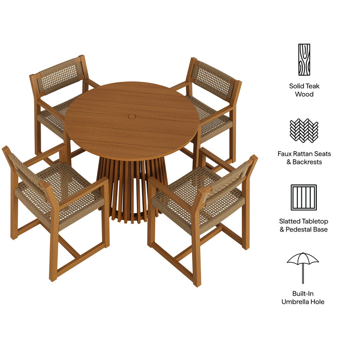 Modway Reed 5-Piece Outdoor Teak Wood Dining Set in Natural - dimensions and specifications