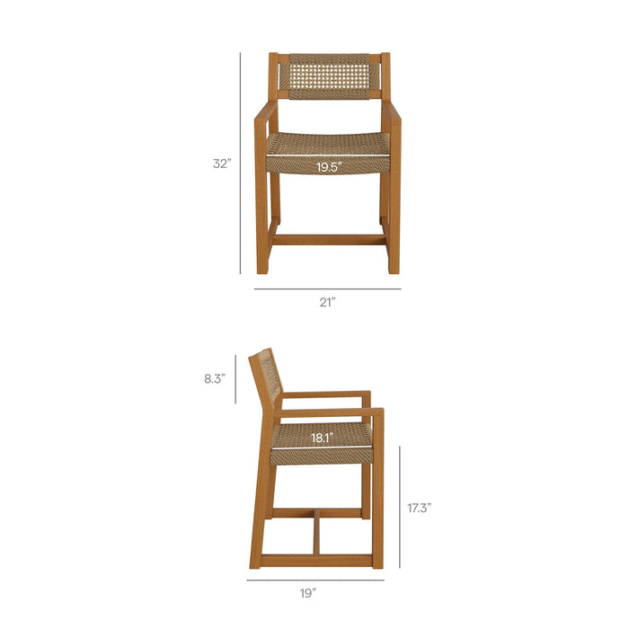 Modway Reed 5-Piece Outdoor Teak Wood Dining Set in Natural - dimensions and specifications 7