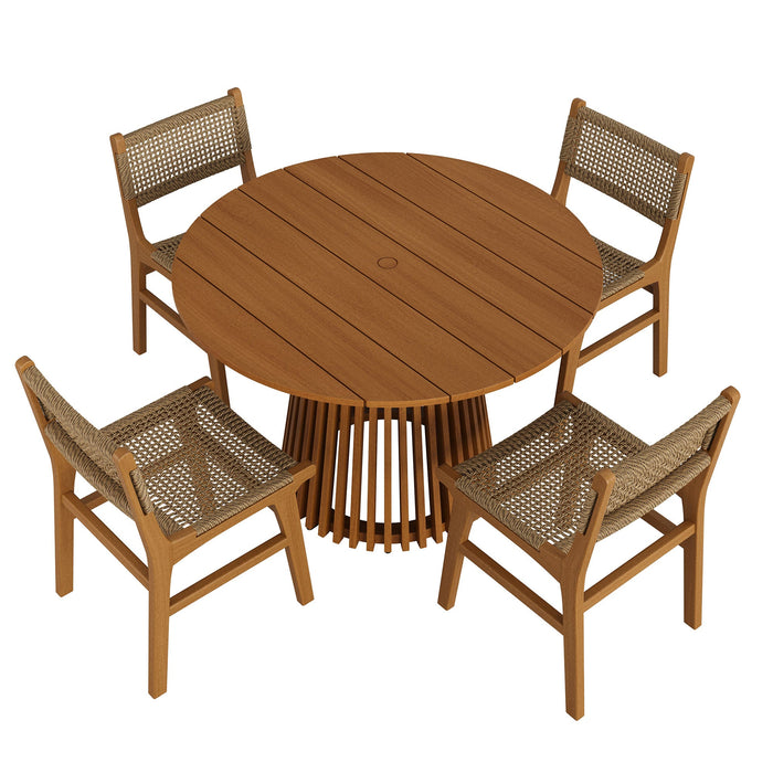 Modway Rowe 5-Piece Outdoor Teak Wood Dining Set in Natural - front view