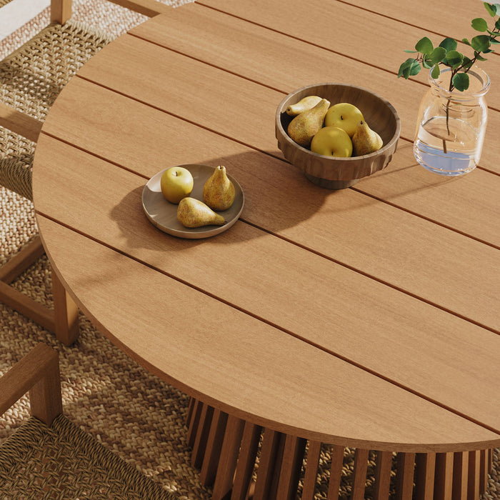 Modway Rowe 5-Piece Outdoor Teak Wood Dining Set in Natural - angled view