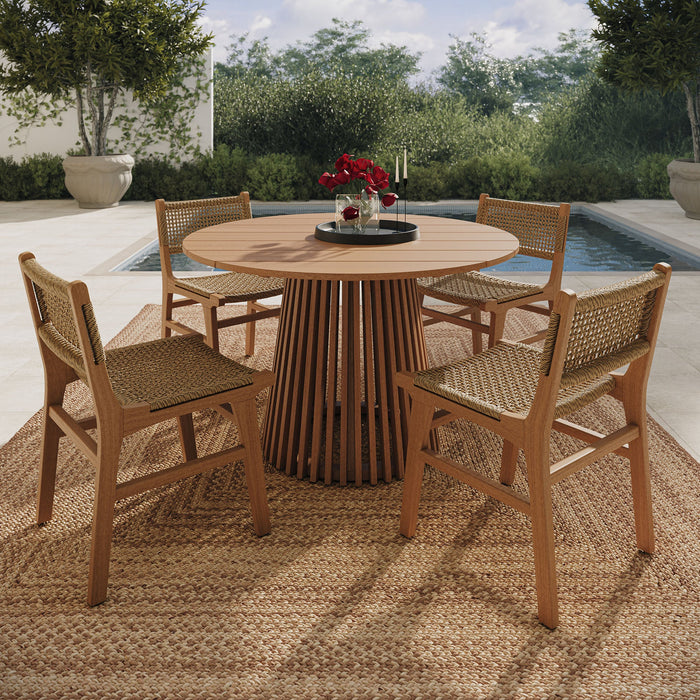 Modway Rowe 5-Piece Outdoor Teak Wood Dining Set in Natural - detail view
