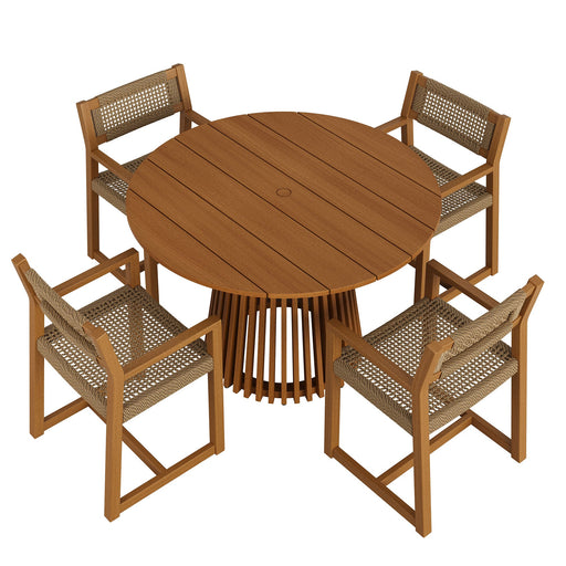 Modway Reed 5-Piece Outdoor Teak Wood Dining Set in Natural - front view