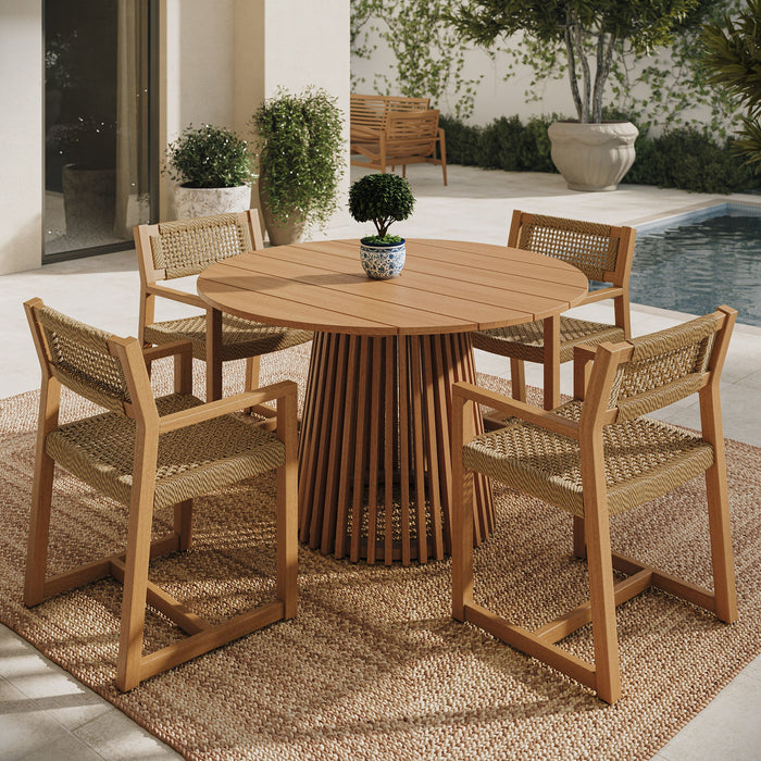 Modway Reed 5-Piece Outdoor Teak Wood Dining Set in Natural - detail view