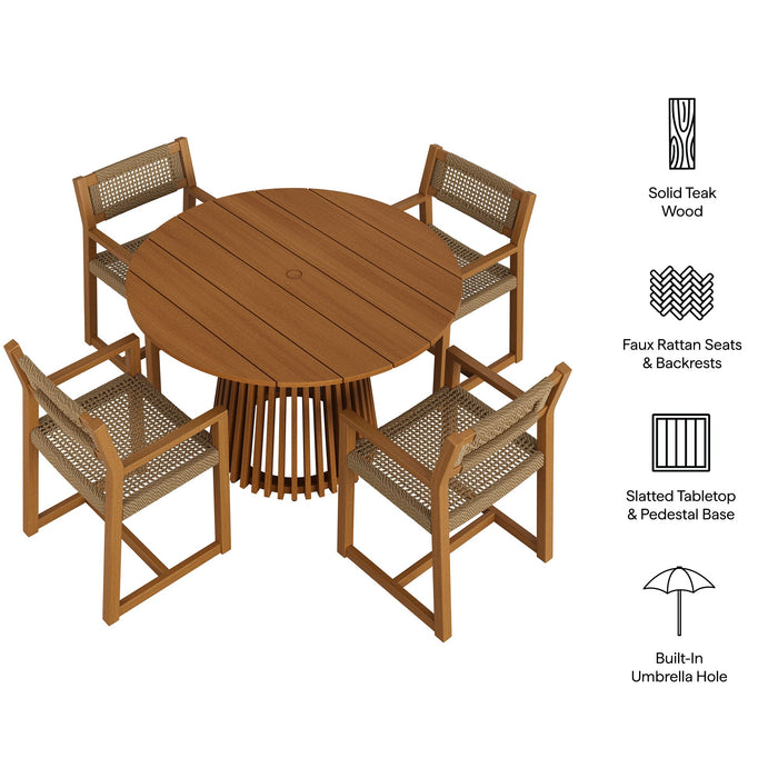 Modway Reed 5-Piece Outdoor Teak Wood Dining Set in Natural - dimensions and specifications