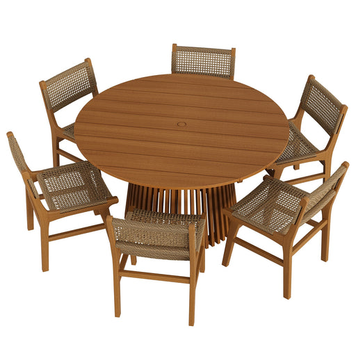 Modway Rowe 7-Piece Outdoor Teak Wood Dining Set in Natural - front view