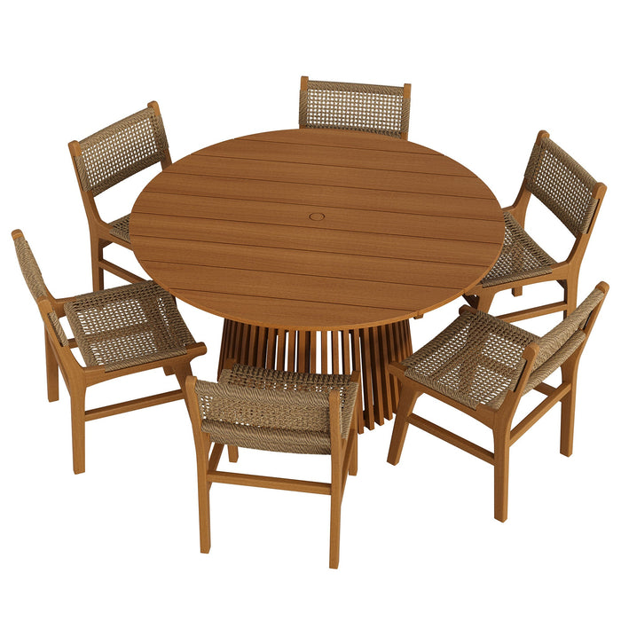 Modway Rowe 7-Piece Outdoor Teak Wood Dining Set in Natural - front view