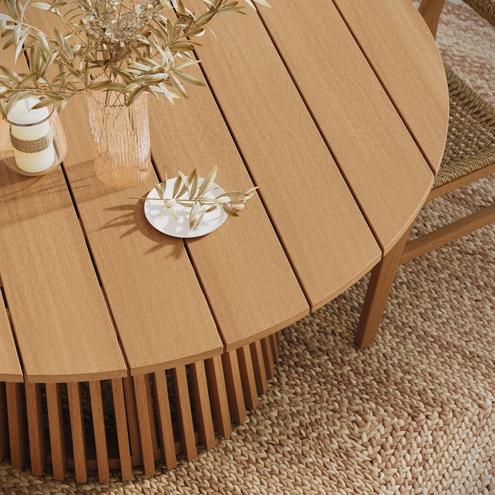 Modway Rowe 7-Piece Outdoor Teak Wood Dining Set in Natural - angled view