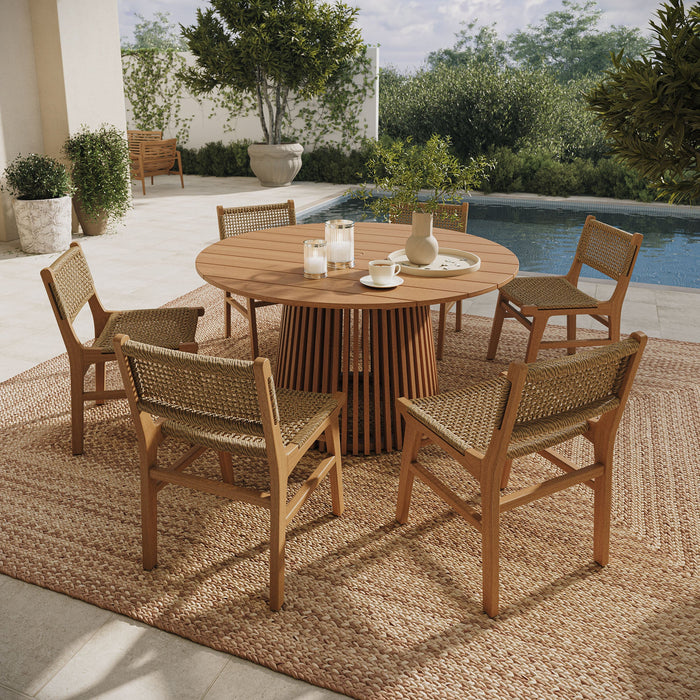 Modway Rowe 7-Piece Outdoor Teak Wood Dining Set in Natural - detail view