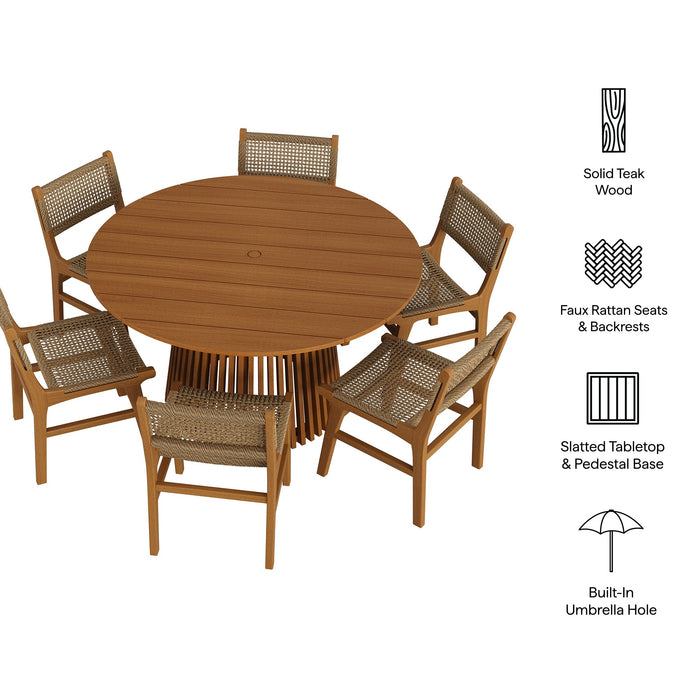Modway Rowe 7-Piece Outdoor Teak Wood Dining Set in Natural - dimensions and specifications