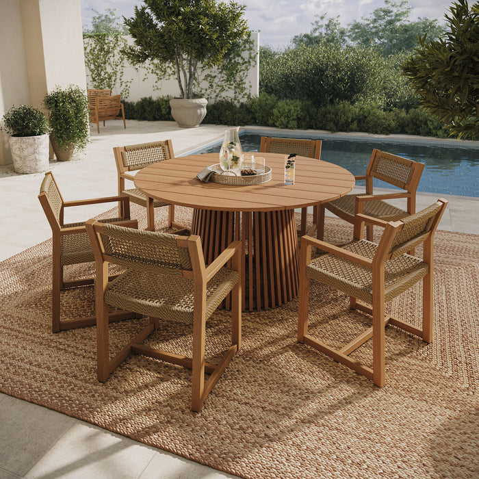 Modway Reed 7-Piece Outdoor Teak Wood Dining Set in Natural - detail view