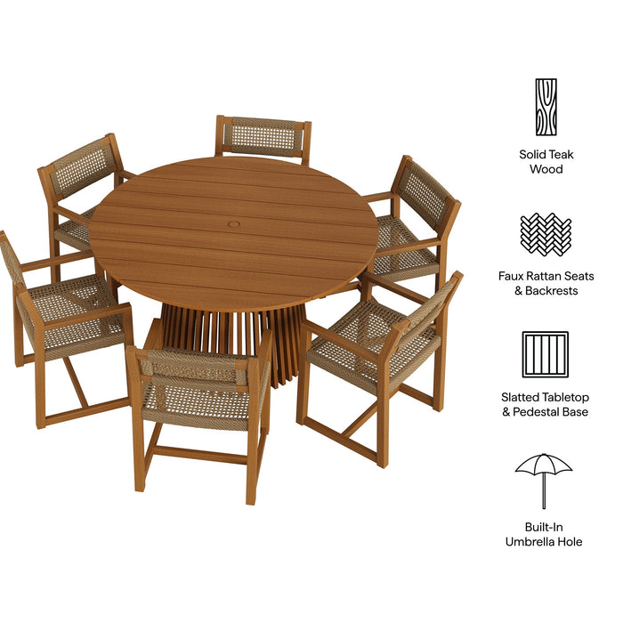 Modway Reed 7-Piece Outdoor Teak Wood Dining Set in Natural - dimensions and specifications