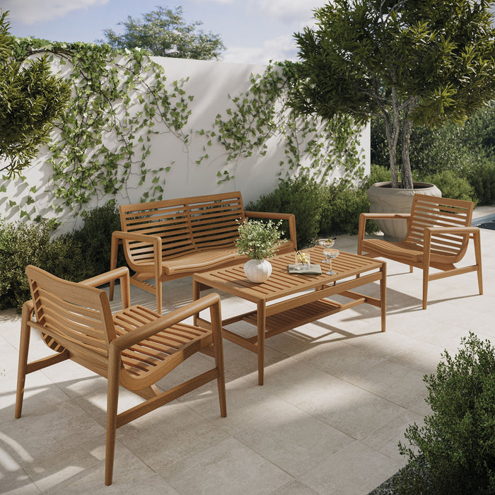 Modway Hayden 4-Piece Outdoor Teak Wood Furniture Set in Natural - lifestyle view
