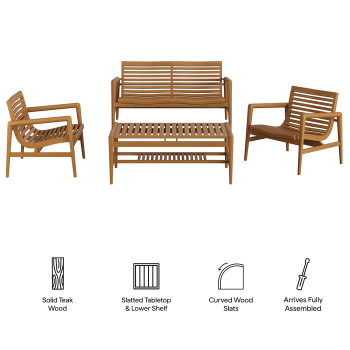 Modway Hayden 4-Piece Outdoor Teak Wood Furniture Set in Natural - dimensions and specifications