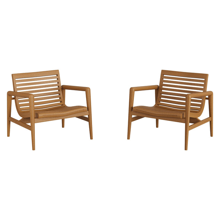 Modway Hayden Outdoor Teak Wood Armchairs Set of 2 in Natural - front view