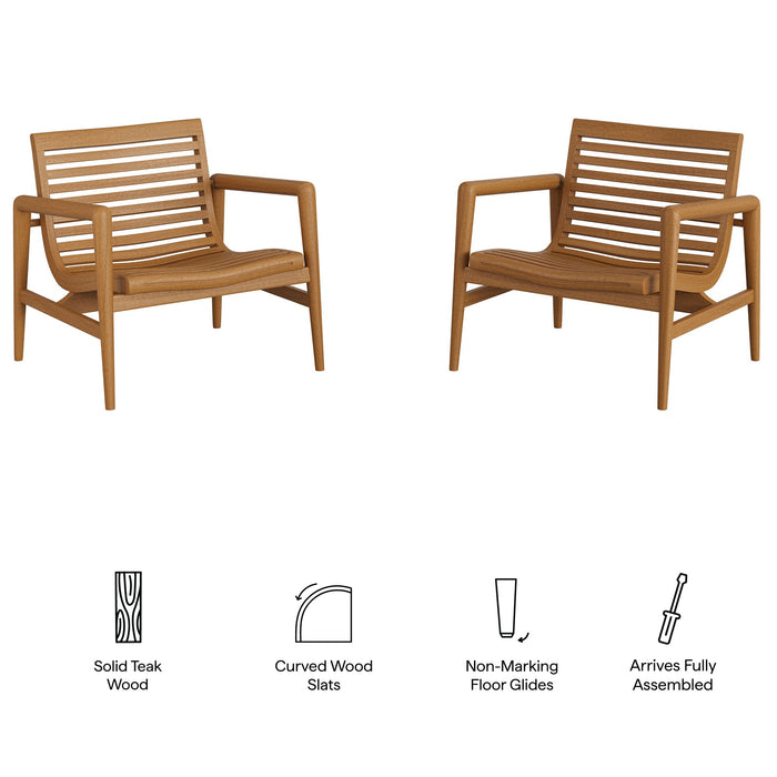 Modway Hayden Outdoor Teak Wood Armchairs Set of 2 in Natural - dimensions and specifications