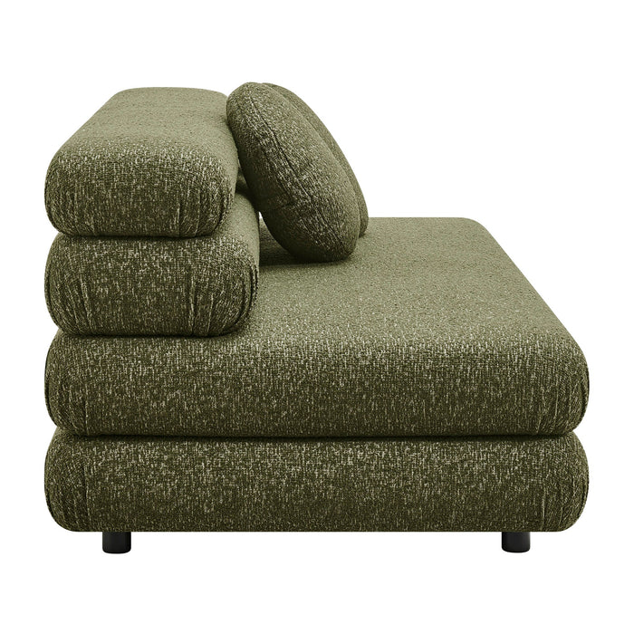 Modway Jubilee Upholstered Modular Armless Loveseat in Olive - angled view