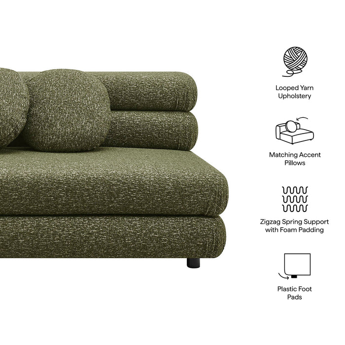 Modway Jubilee Upholstered Modular Armless Loveseat in Olive - dimensions and specifications