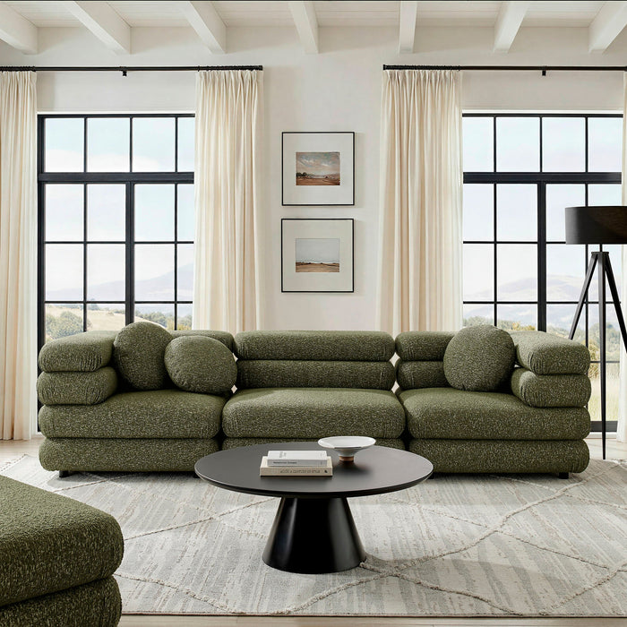 Modway Jubilee 3-Piece Upholstered 3-Piece Modular Sofa Set in Olive - lifestyle view