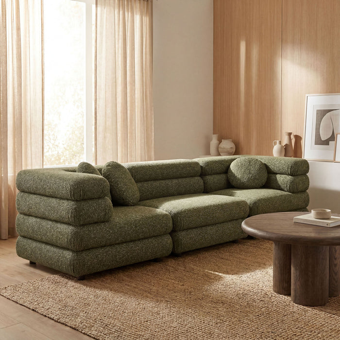Modway Jubilee 3-Piece Upholstered 3-Piece Modular Sofa Set in Olive - lifestyle view 12