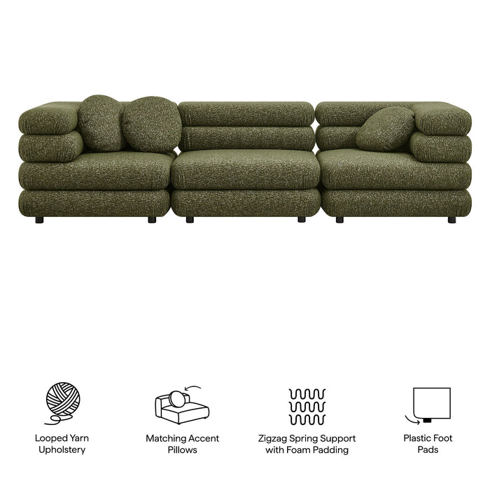 Modway Jubilee 3-Piece Upholstered 3-Piece Modular Sofa Set in Olive - dimensions and specifications