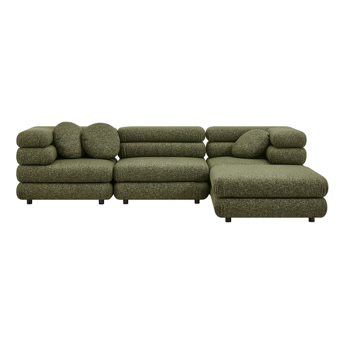 Modway Jubilee 4-Piece Upholstered Modular Sofa Set in Olive - angled view