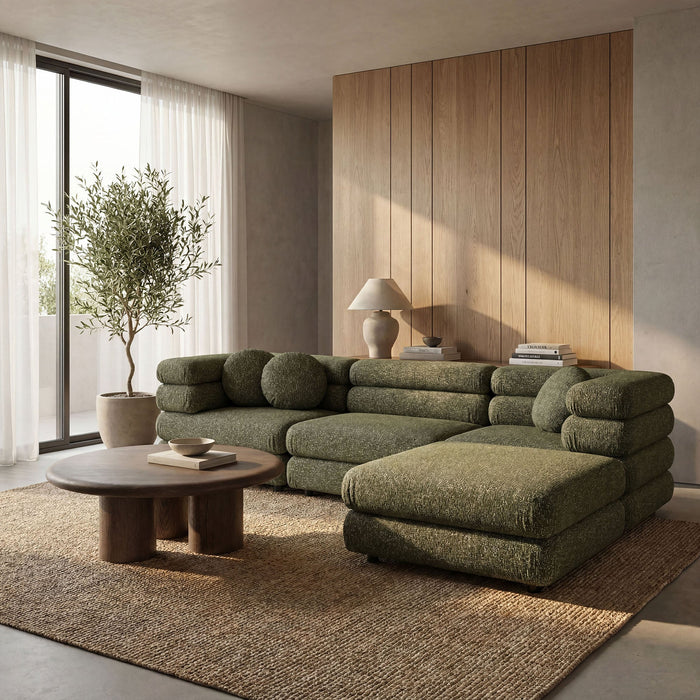 Modway Jubilee 4-Piece Upholstered Modular Sofa Set in Olive - lifestyle view