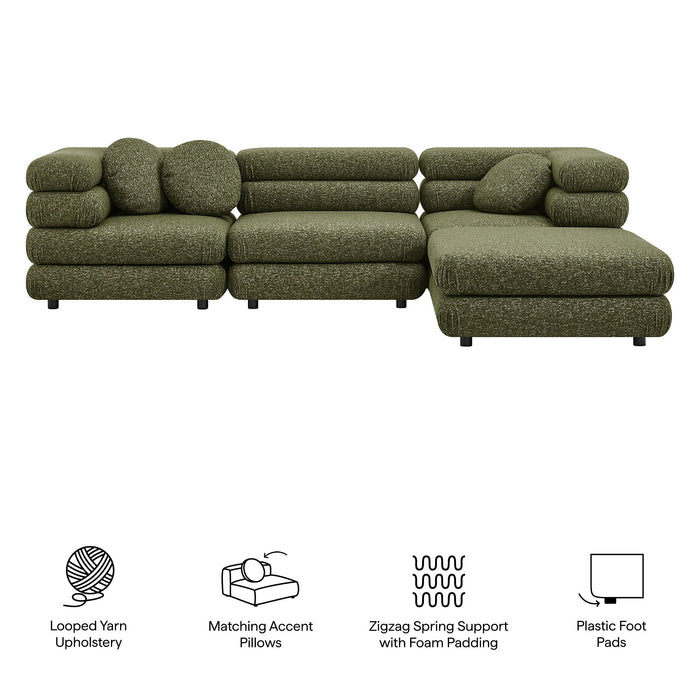 Modway Jubilee 4-Piece Upholstered Modular Sofa Set in Olive - dimensions and specifications