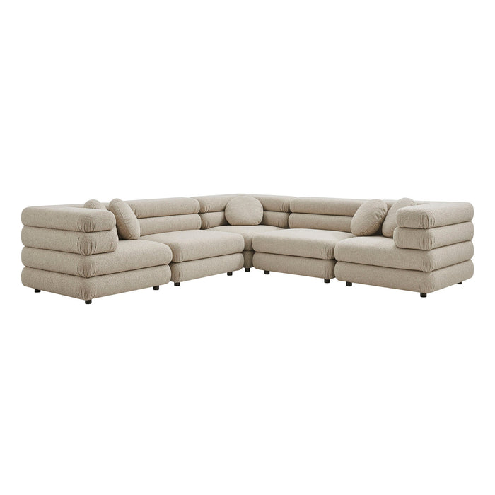 Modway Jubilee 5-Piece Upholstered Modular L-Shaped Sofa Set in Linen - front view
