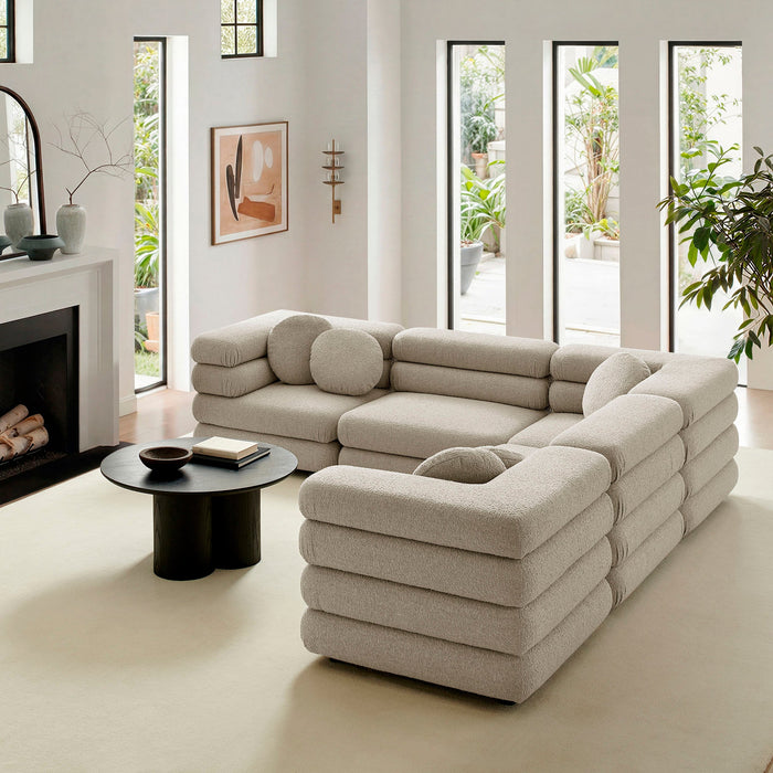 Modway Jubilee 5-Piece Upholstered Modular L-Shaped Sofa Set in Linen - lifestyle view