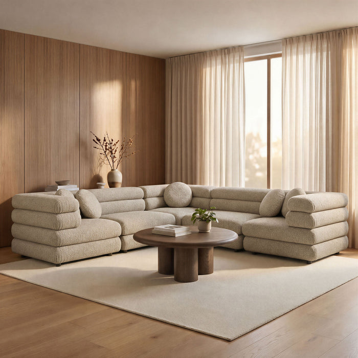 Modway Jubilee 5-Piece Upholstered Modular L-Shaped Sofa Set in Linen - lifestyle view 9