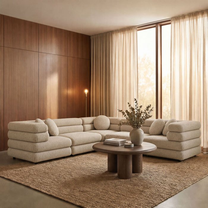 Modway Jubilee 5-Piece Upholstered Modular L-Shaped Sofa Set in Linen - lifestyle view 11