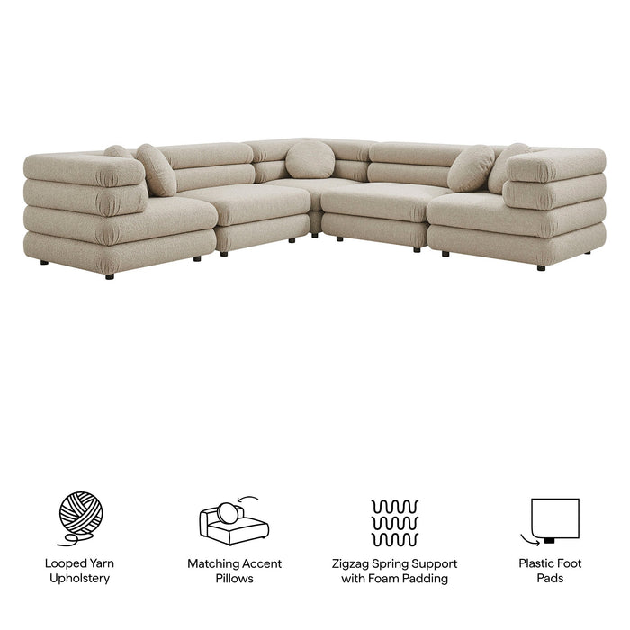 Modway Jubilee 5-Piece Upholstered Modular L-Shaped Sofa Set in Linen - dimensions and specifications