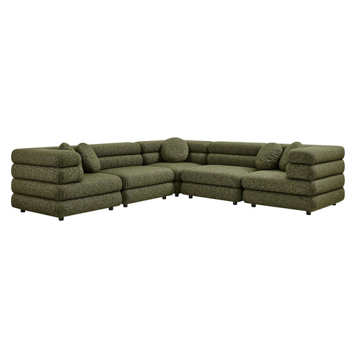 Modway Jubilee 5-Piece Upholstered Modular L-Shaped Sofa Set in Olive - front view