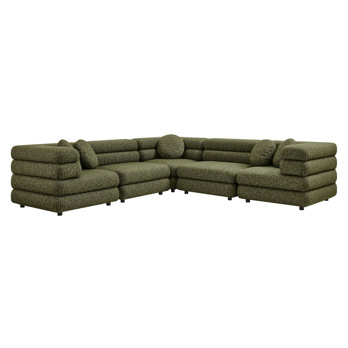 Modway Jubilee 5-Piece Upholstered Modular L-Shaped Sofa Set in Olive - front view