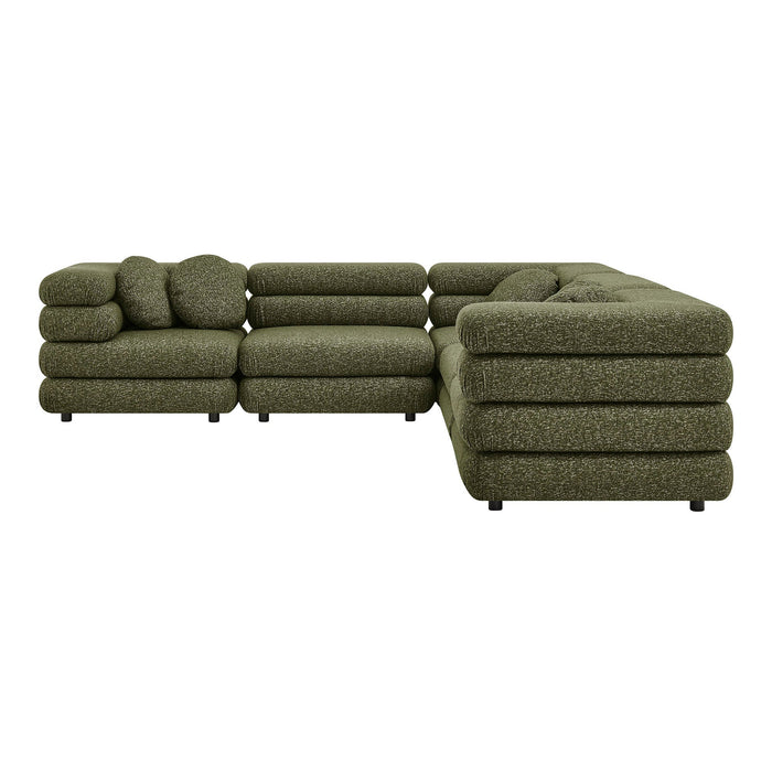 Modway Jubilee 5-Piece Upholstered Modular L-Shaped Sofa Set in Olive - angled view