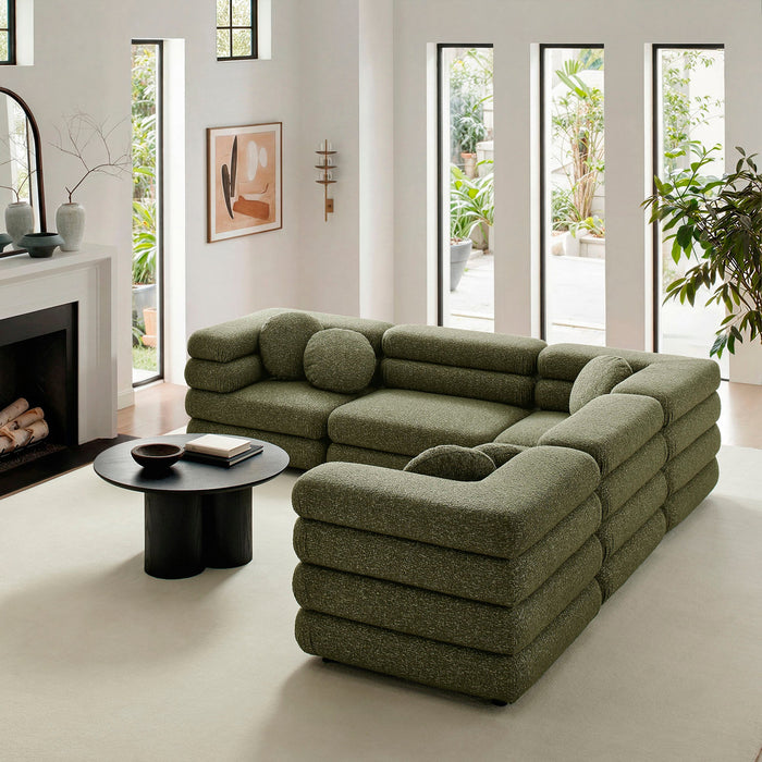 Modway Jubilee 5-Piece Upholstered Modular L-Shaped Sofa Set in Olive - lifestyle view