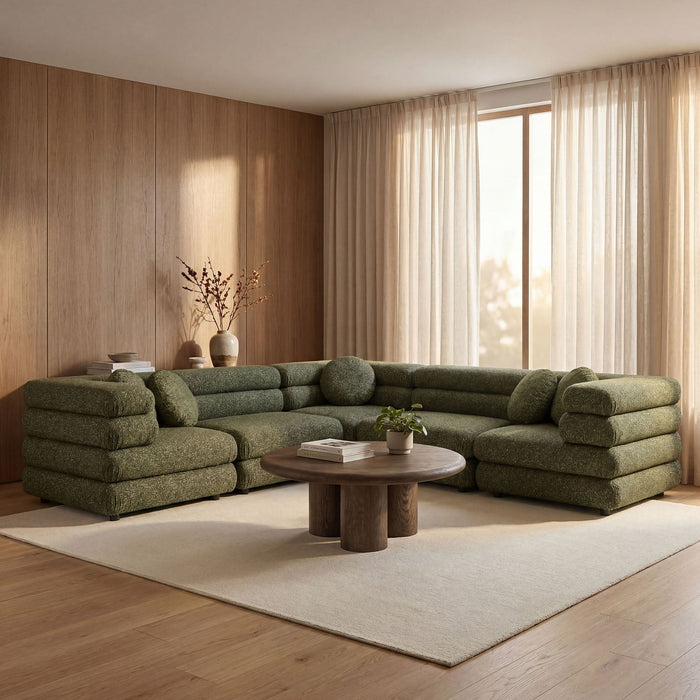 Modway Jubilee 5-Piece Upholstered Modular L-Shaped Sofa Set in Olive - lifestyle view 10