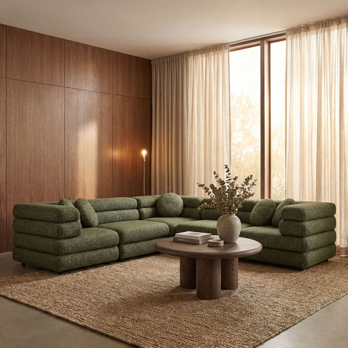 Modway Jubilee 5-Piece Upholstered Modular L-Shaped Sofa Set in Olive - lifestyle view 12