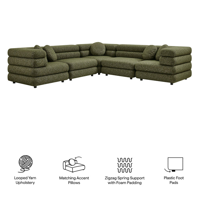 Modway Jubilee 5-Piece Upholstered Modular L-Shaped Sofa Set in Olive - dimensions and specifications